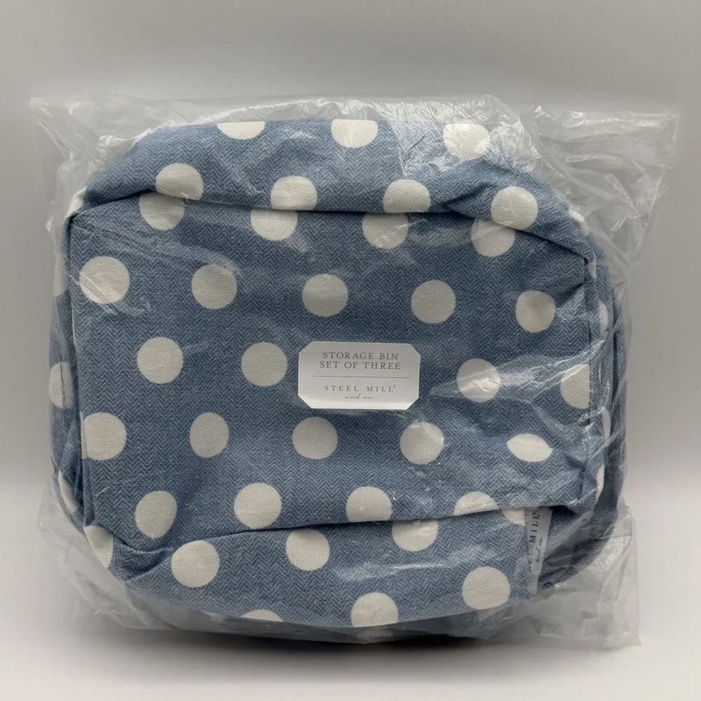 Steel Mill & Co Storage Bin Set of 3 Blue Polka Dot‎